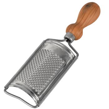 Preview: Käsereibe mit Olivenholz-Griff - Professionelle Edelstahl-Reibe für Käse, Gemüse & Gewürze - 20x7cm - Handgefertigt in Italien - MOCA-zertifiziert