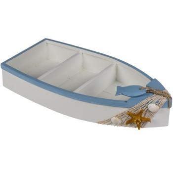 Preview: Bateau déco en bois avec décoration maritime, mini étagère, env. 42 x 19,5 cm