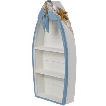 Preview: Bateau déco en bois avec décoration maritime, mini étagère, env. 42 x 19,5 cm