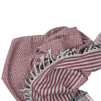 Preview: Asciugamano Hamam in puro cotone, fatto a mano, bordeaux, 190 x 90 cm