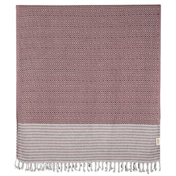 Preview: set di 2 asciugamani da hammam in puro cotone, fatti a mano, bordeaux, 190 x 90 cm