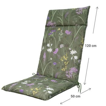 Preview: Coussin de chaise de jardin à haut dossier - Motif floral vert 120x50 cm - Hydrofuge, anti-UV, fabriqué à partir de matériaux recyclés Madison