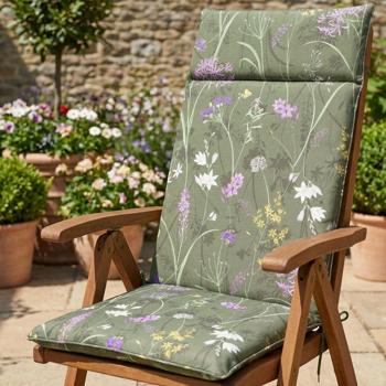 Preview: Coussins de chaise de jardin Madison® (Lot de 2) - Housse hydrofuge motif floral vert - 120x50x7cm, protection UV, recyclé