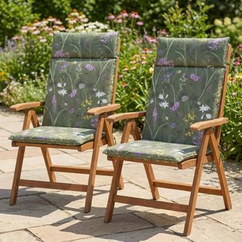 Preview: Set de 4 Coussins de Luxe Madison® eco-fabrics - Chaises Haut Dossier Hydrofuges Motif Floral Vert - 120x50cm - UV Protection