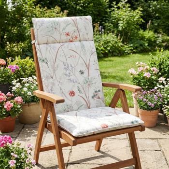 Preview: Coussin de Chaise de Jardin Haut Dossier Madison eco+ - Hydrofuge & Anti-UV - Motif Floral Blanc - 120x50x7cm - Recyclé Durable