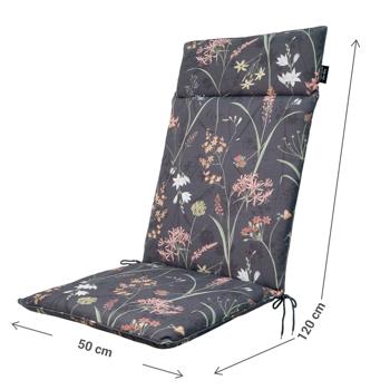 Preview: Luxurious high-back cushion, water-repellent garden chair cushion, anthracite floral pattern, 120 x 50 cm, soft & comfortable for optimum relaxation