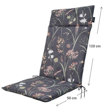Preview: Lot 4 Coussins de Jardin Madison Eco+ - Haut Dossier 120x50cm - Hydrofuges - Anti-UV - Anthracite Floral - Recyclés - Confort Optimal