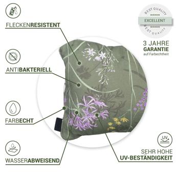Preview: 4er-Set Bequemes Deko-Kissen Outdoor, Blumenmuster grün, 30 x 50 x 10 cm, wetterfest, wasserabweisend & stilvoll für Garten, Terrasse & Balkon