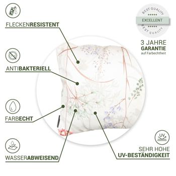 Preview: Bequemes Deko-Kissen Outdoor, Blumenmuster weiss, 30 x 50 x 10 cm, wetterfest, wasserabweisend & stilvoll für Garten, Terrasse & Balkon