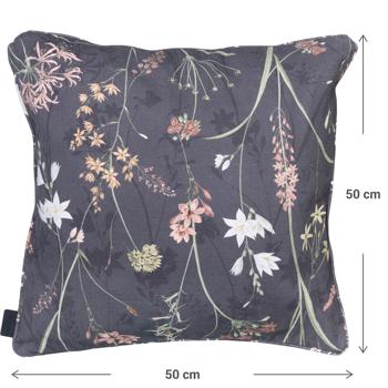 Preview: Comfortable outdoor decorative cushion, anthracite floral pattern, 50 x 50 x 10 cm, weatherproof, water-repellent & stylish for garden, patio & balcony