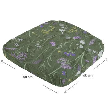 Preview: set of 4 comfortable outdoor chair cushions, floral pattern green, 48 x 48 cm, weatherproof & water-repellent seat cushion, stylish for garden, terrace & balcony