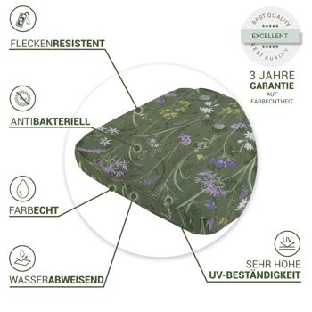Preview: 4er-Set Bequemes Stuhlkissen Outdoor, Blumenmuster grün, 48 x 48 cm, wetterfestes & wasserabweisend Sitzkissen, stilvoll für Garten, Terrasse & Balkon