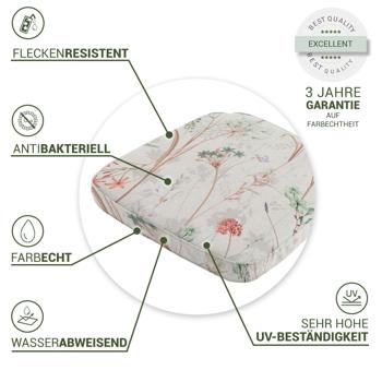 Preview: Bequemes Stuhlkissen Outdoor, Blumenmuster weiss, 48 x 48 cm, wetterfestes & wasserabweisend Sitzkissen, stilvoll für Garten, Terrasse & Balkon