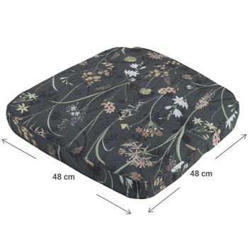 Preview: set of 2 comfortable outdoor chair cushions, anthracite floral pattern, 48 x 48 cm, weatherproof & water-repellent seat cushion, stylish for garden, terrace & balcony