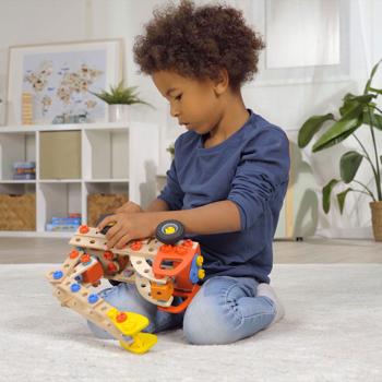 Preview: Giocattolo vigili del fuoco set 2 in 1, 137 pezzi, con legno FSC, gioco di costruzione sostenibile da 5 anni - gioco educativo creativo