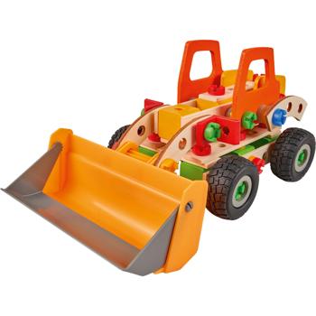 Preview: Kreatives Lernspielzeug 140tlg. 6 Fahrzeug-Modelle: Radlader, Baggerlader, Schreitbagger, Kompaktlader, Unimog & Bigfoot - Selberbauen, FSC 100% 