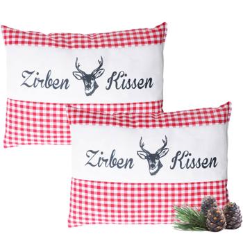 Set di 2 cuscini al pino cembro Vichy rosso 26 x 19 cm, imbottiti con 220 g di trucioli naturali di pino cembro, federa 100% cotone biologico, cuscino per dormire da aromaterapia prodotto in Germania