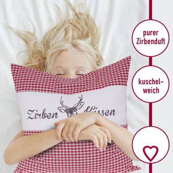 Preview: Swiss Pine Pillow Vichy Red 30 x 30 cm, filled with 350 g natural Swiss pine shavings, 100% organic cotton cover, aromatherapy sleep pillow from Germany
