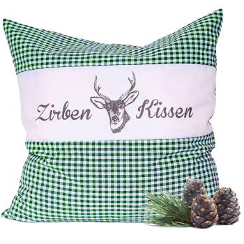 Preview: Set da 2 cuscini al cirmolo Vichy verde 30 x 30 cm, riempiti con 350 g di trucioli di cirmolo naturale, fodera in cotone biologico 100%, cuscino per aromaterapia e sonno prodotto in Germania