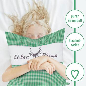 Preview: 2er-Set Zirbenkissen Vichy Grün 40x40 cm, gefüllt mit 450g Natur Zirbenspäne, 100% Bio-Baumwolle Bezug, Aromatherapie Schlafkissen aus Deutschland