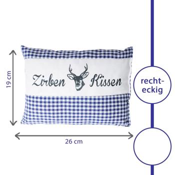 Preview: 2er-Set Zirbenkissen Vichy Blau 26x19 cm, gefüllt mit 220g Natur Zirbenspäne, 100% Bio-Baumwolle Bezug, Aromatherapie Schlafkissen aus Deutschland