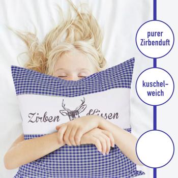 Preview: 2er-Set Zirbenkissen Vichy Blau 30x30 cm, gefüllt mit 350g Natur Zirbenspäne, 100% Bio-Baumwolle Bezug, Aromatherapie Schlafkissen aus Deutschland