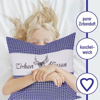 Preview: 2er-Set Zirbenkissen Vichy Blau 40x40 cm, gefüllt mit 450g Natur Zirbenspäne, 100% Bio-Baumwolle Bezug, Aromatherapie Schlafkissen aus Deutschland
