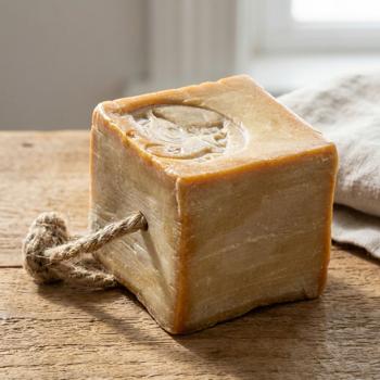Authentic Aleppo Soap 100 g with Cord, Laurel Oil 3%: Natural soap handmade in Syria for sensitive skin, vegan body care & hair washing