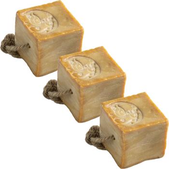 Preview: Set of 3 authentic Aleppo Soaps 100 g with Cord, Laurel Oil 3%: Natural soap handcrafted in Syria for sensitive skin, vegan care & hair washing