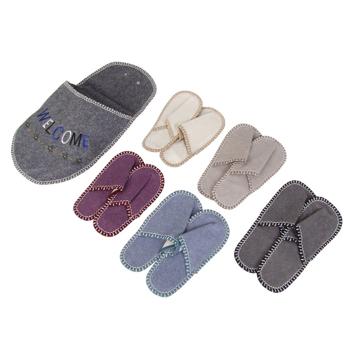 Preview: Chaussons d‘invités confortables - 5 paires avec "Welcome" - Différents coloris, souples, antidérapants - Tailles 37-45 - Rangement mural hygiénique Preview: Chaussons d‘invités confortables - 5 paires avec