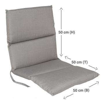 Preview: Coussin chaise dossier bas matelassé gris 100x50x6cm - Sangles d‘attache et bande élastique - Coton/Polyester pour jardin/balcon