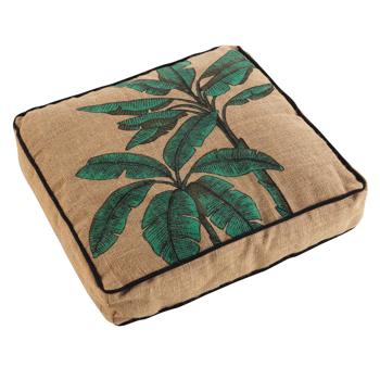 Preview: 2er-Set Bodenkissen aus Jute, Füllung Baumwolle, Pflanzen-Druck, 40 x 40 x 8 cm