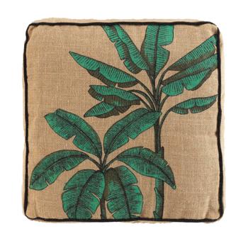 Preview: 2er-Set Bodenkissen aus Jute, Füllung Baumwolle, Pflanzen-Druck, 40 x 40 x 8 cm