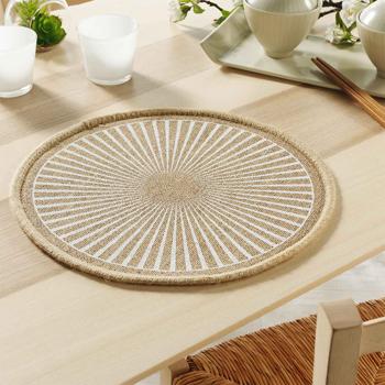 Preview: 2 Sets de Table Ronds en Jute Boho - Protègent Rayures/Taches - Robustes 38x38 cm - Décoration Table/Plantes - Brun/Beige