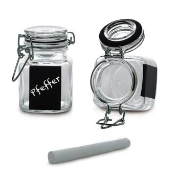 Preview: Gewürzgläser-Set aus Glas 4 Stück - Drahtbügelverschluss & Tafelfeld zum Beschriften - 100ml Füllvolumen je Glas - Für perfekte Küchenorganisation
