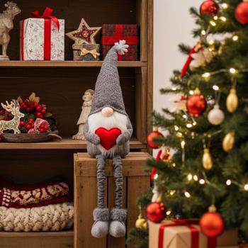 Preview: Christmas gnome with extendable legs, 100% polyester, height 60 - 87 cm