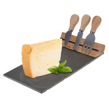 Preview: Schiefer Käsebrett Set mit integrierter Halterung für Käsebesteck - Edle Servierplatte aus Schieferstein für Käse, Snacks & Tapas