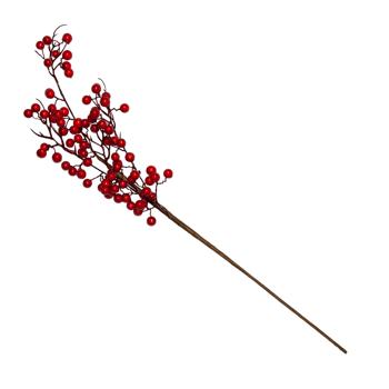 Artificial flower berry branch polyester, PE, wire, red and natural, ca 66 cm
