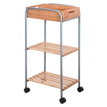 Preview: Praktischer Bad-Trolley: Bambus & Metall, 3 Ebenen, auf Rollen, 30x40x81cm – Abnehmbare Kiste, viel Stauraum & Ordnung im Badezimmer