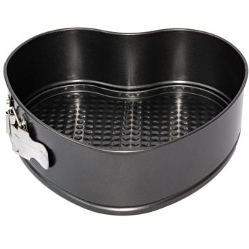 Preview: set di 3 teglie in acciaio al carbonio, nero, con rivestimento antiaderente - 2 teglie rotonde e a forma di cuore, teglie per torte, crostate, accessori per la cottura