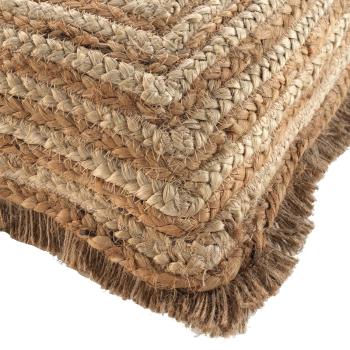 Preview: Housse de Coussin Jute Naturel - Décoration Salon Canapé Ethnique avec Franges Chic - Dos Coton, Marron, 45x45cm - Ambiance Chaleureuse