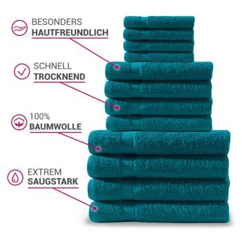 Preview: Lot de 4 serviettes invités, 100% coton luxe, liteaux, bleu pétrole, 30 x 50 cm