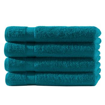 Lot de 4 serviettes invités, 100% coton luxe, liteaux, bleu pétrole, 30 x 50 cm
