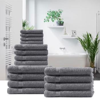 Preview: 4er-Set Handtücher 50x100cm aus 100% luxuriöser Baumwolle - Kuschelweich, saugstark & schnelltrocknend - Anthrazit mit 2 Bordüren - waschbar bis 60°