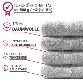 Preview: Lot de 4 serviettes de bain, 100% coton luxe, liteaux, argent, 50 x 100 cm