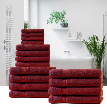 Preview: Lot de 4 serviettes de bain, 100% coton luxe, liteaux, bordeaux, 50 x 100 cm