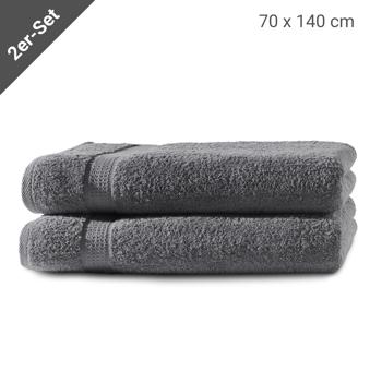 Preview: lot de 2 draps de douche, 100% coton luxueux, avec 2 bordures, anthracite, 70 x 140 cm