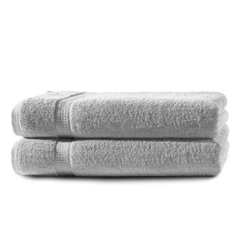 lot de 2 draps de douche, 100% coton luxueux, avec 2 bordures, argent, 70 x 140 cm