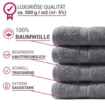 Preview: Luxuriöses Badetuch 100x150 cm - 100% Baumwolle - kuschelweich, saugstark & schnelltrocknend - Elegantes Design mit 2 Bordüren in Anthrazit