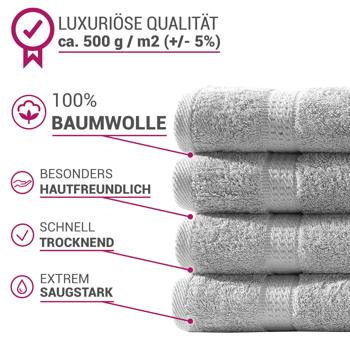 Preview: Luxuriöses Badetuch 100x150 cm - 100% Baumwolle - kuschelweich, saugstark & schnelltrocknend - Elegantes Design mit 2 Bordüren in Silber